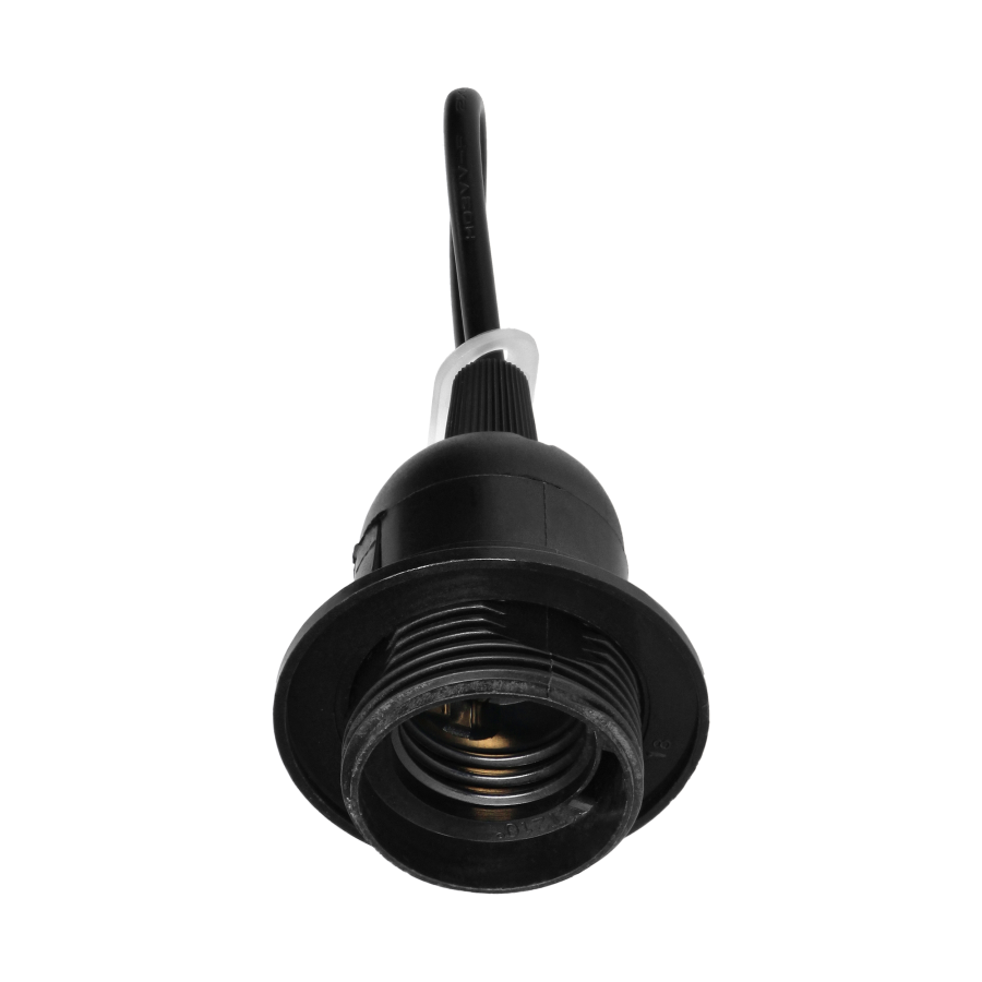 Cord-grip lampholder E27 with flange, black